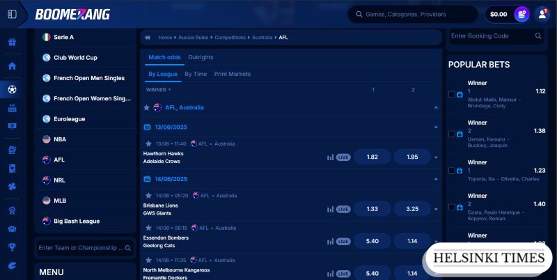BoomerangBet AU Bookmaker HT Betting Markets
