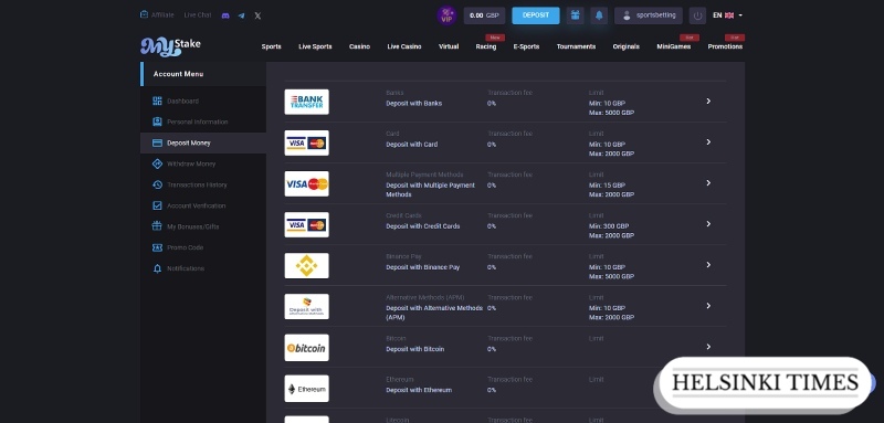 Deposit on new betting site