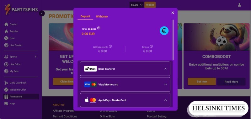 Partyspins casino deposit